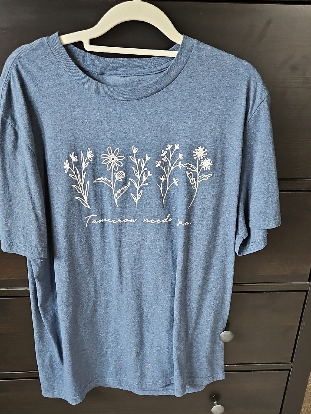 Blue Floral Graphic Tee - "Tomorrow needs you"
